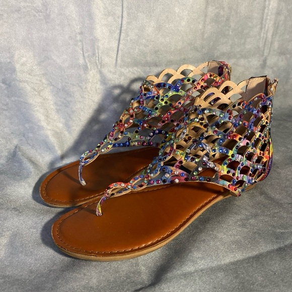 Zigi Soho MELAA Pink Multicolour FX Sandals Size 8.5 Rhinestone Gladiator Thong - Picture 2 of 9